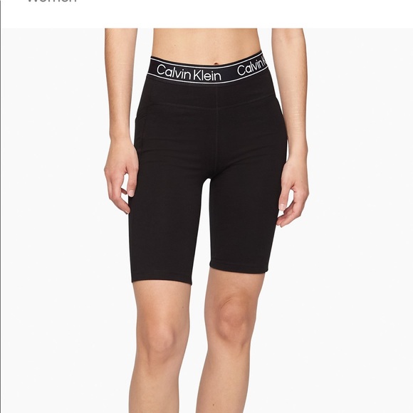 Calvin Klein Performance Logo Waist High Rise Bike Shorts SZ M Side Pockets - Picture 6 of 10